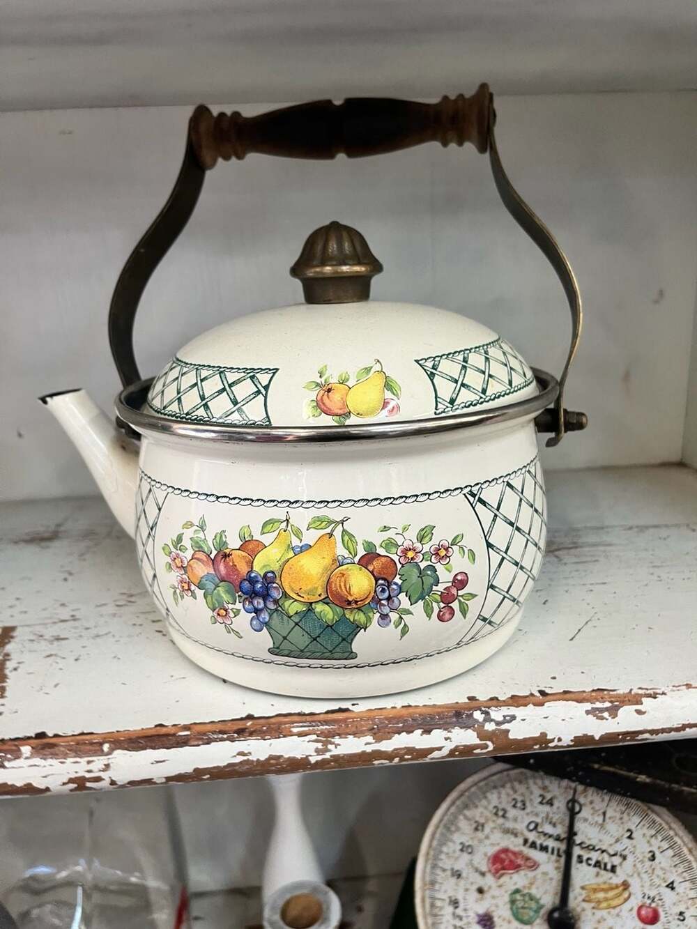 Villeroy & Boch Basket Enamel Tea Kettle Pot with Lid and Wood Handle